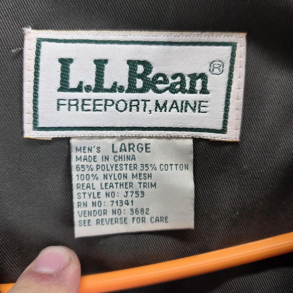Vintage L.L. Bean Vest Mens Large Green Outdoor Hunting Real Leather Trim Mesh